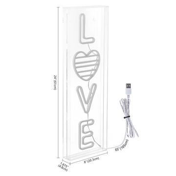 LOVE 8" X 24" Contemporary Glam Acrylic Box USB Operated LED Neon Light - JONATHAN Y